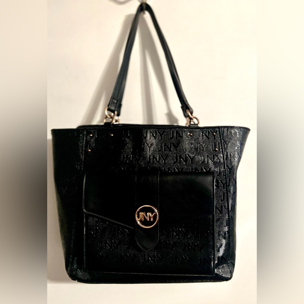Jones‎ New York Black Embossed Logo Tote with Front Pocket